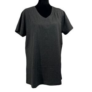 LAT Smoke Gray V‑Neck Short Sleeve Basic Tee Women’s Large Cotton Blend